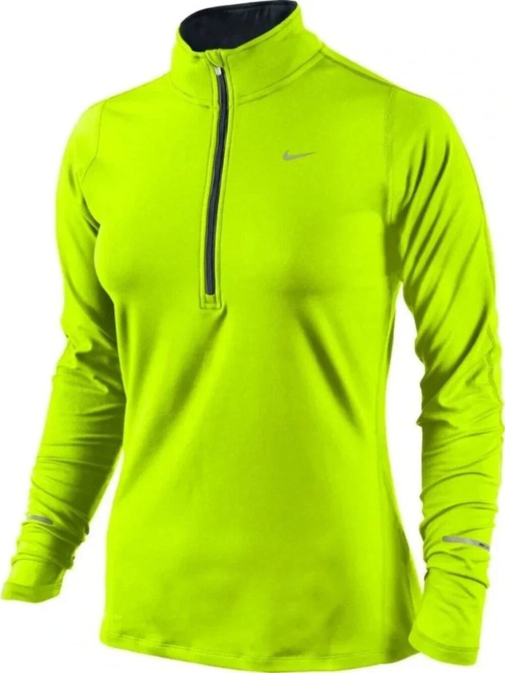 Nike Womens Element 1/2 Zip L.S. Long Sleeve Running Shirt - Volt / Black-Size M